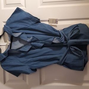 #37 - NWT- Dark Chambray Short Sleeve Blouse